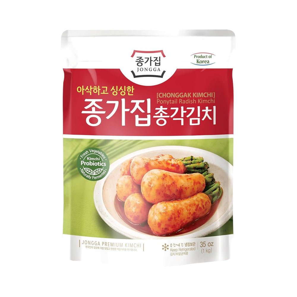 Jongga Ponytail Radish Kimchi (Chonggak Kimchi), 1kg (35 oz) – Crunchy & Spicy Korean Fermented Radish