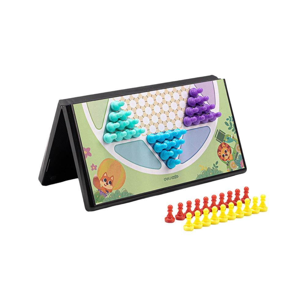 Deli-Magnetic-Chinese-Checkers-Travel-Set-–-Foldable-Stand-Board,-Small-Size-1