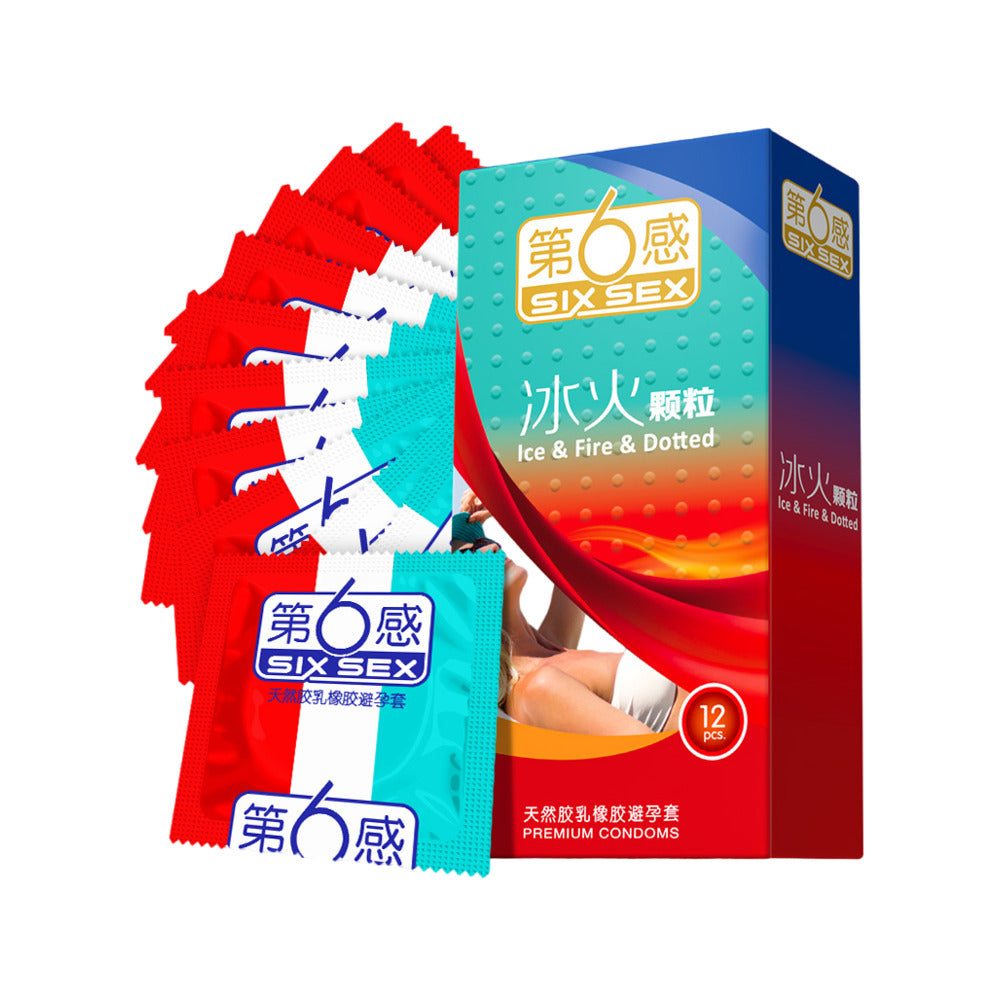 Six-Sex-Ice-&-Fire-Dotted-Condoms---12-Pack---Warming-&-Cooling,-Textured-Dots-1