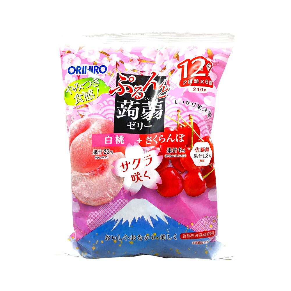 Orihiro-Konjac-Fruit-Jelly-–-White-Peach-&-Cherry-240g-(12-Cups)---Low-Calorie-Konnyaku-Snack-1