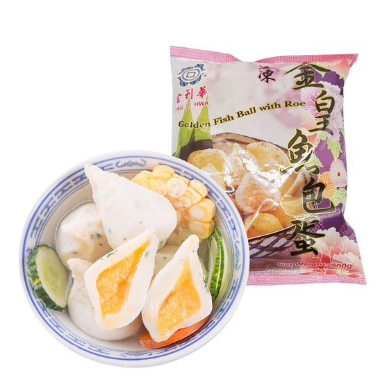 Jin Li Hwa Frozen Golden Fish Ball with Roe - 500g