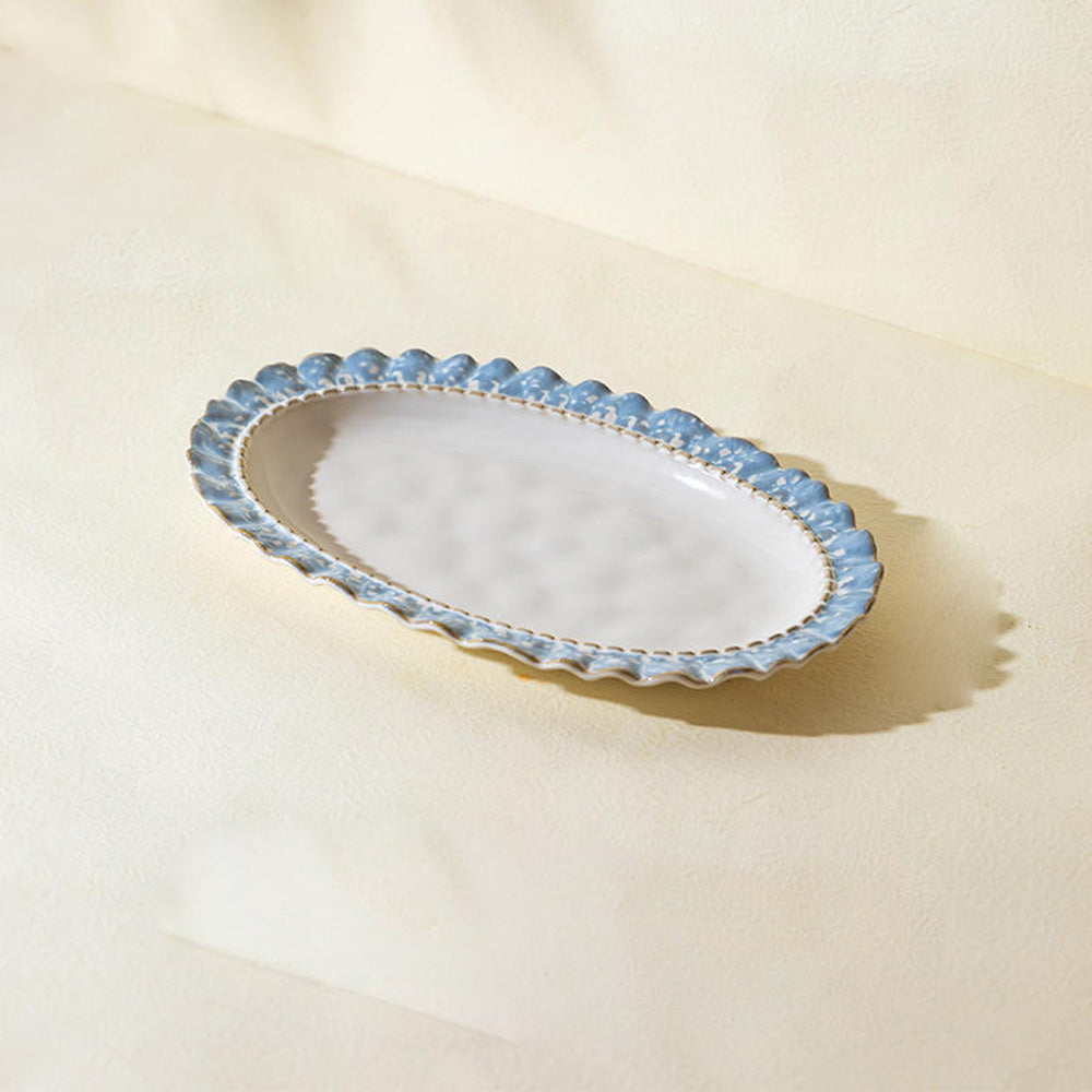 Modern SweetHome Smoke Blue Lace Edge Round Plate - 10.75 Inches