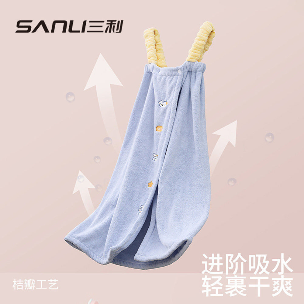 Sanli-Happy-Dog-Print-Bath-Towel-Wrap-–-Blue-Purple,-80-x-135-cm---Wearable-Towel-with-Straps-1