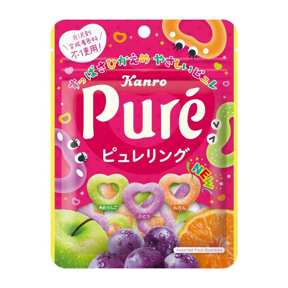 Kanro-Puré-Heart-Ring-Assorted-Fruit-Gummies-63g-–-Sour-Apple,-Grape-&-Mandarin-1