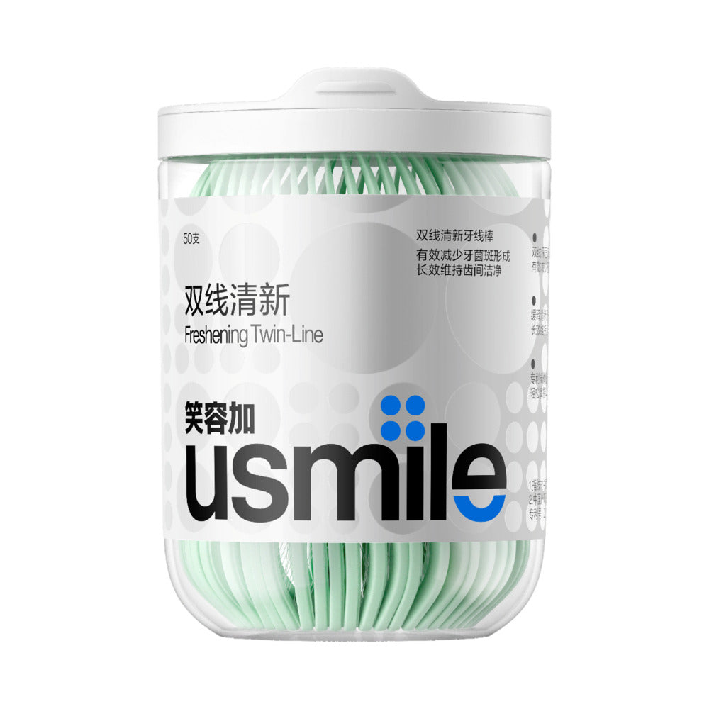 Usmile Freshening Twin-Line Dental Floss Picks - Mint, 50 Pieces x 3-1