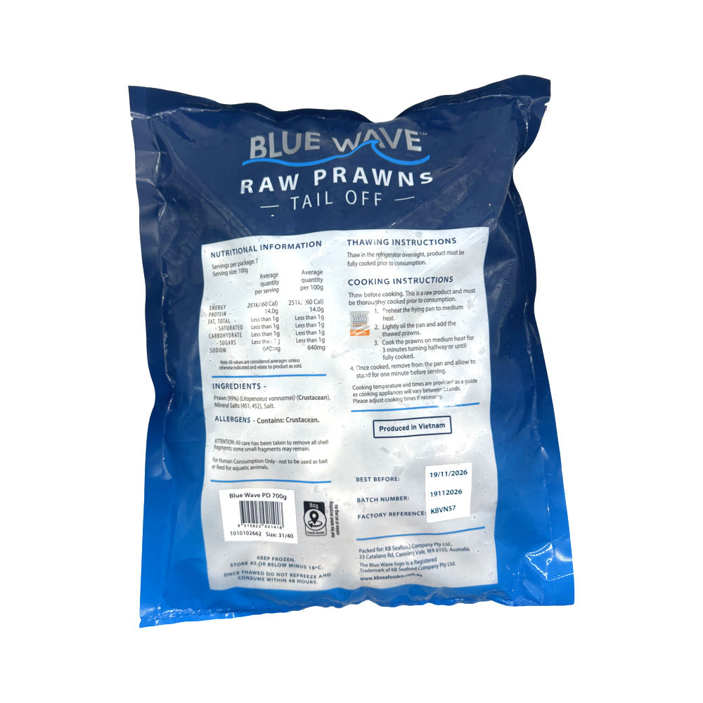 B&E Blue Wave Raw Prawns Tail Off Size 31/40 - 700g-1