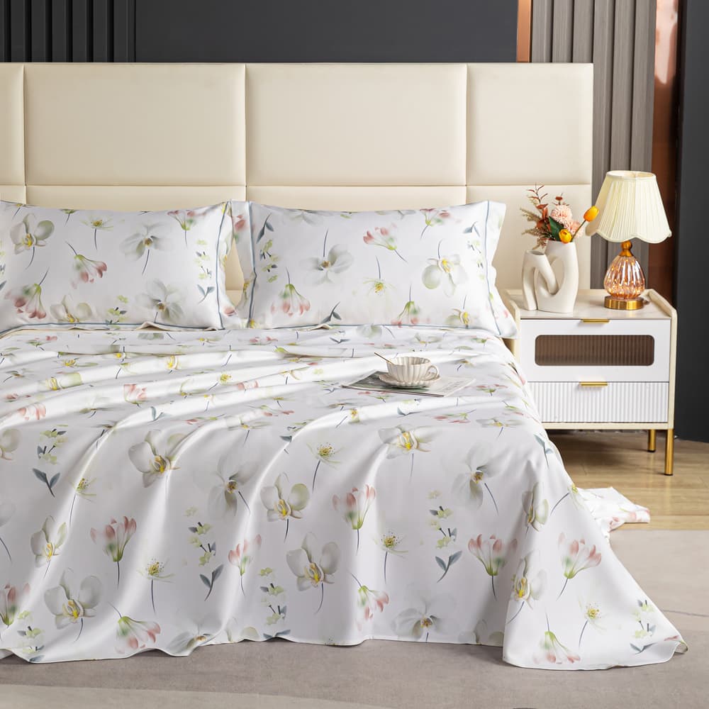 Heartin-Machine-Washable-Soft-Bedding-Set---Pear-Blossom-Design-(1-Soft-Sheet-+-2-Pillowcases)-1