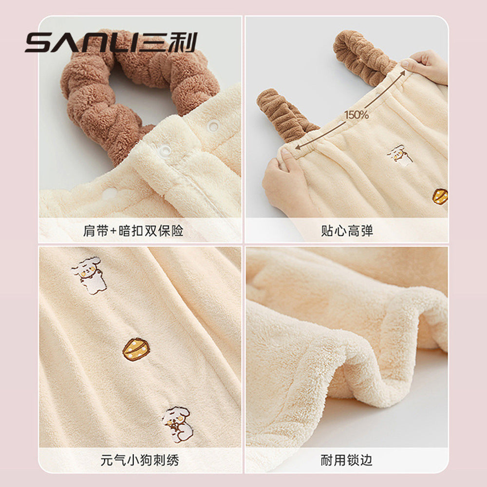 Sanli-Happy-Dog-Print-Bath-Towel-Wrap-–-Blue-Purple,-80-x-135-cm---Wearable-Towel-with-Straps-2