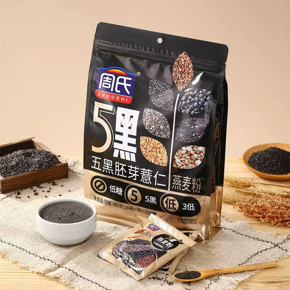 Zhoushi-5-Black-Instant-Cereal-Powder-with-Wheat-Germ,-Coix-(Job's-Tears)-&-Oats-480-g-(16-Sachets)---Instant-Cereal-Drink-Mix-2