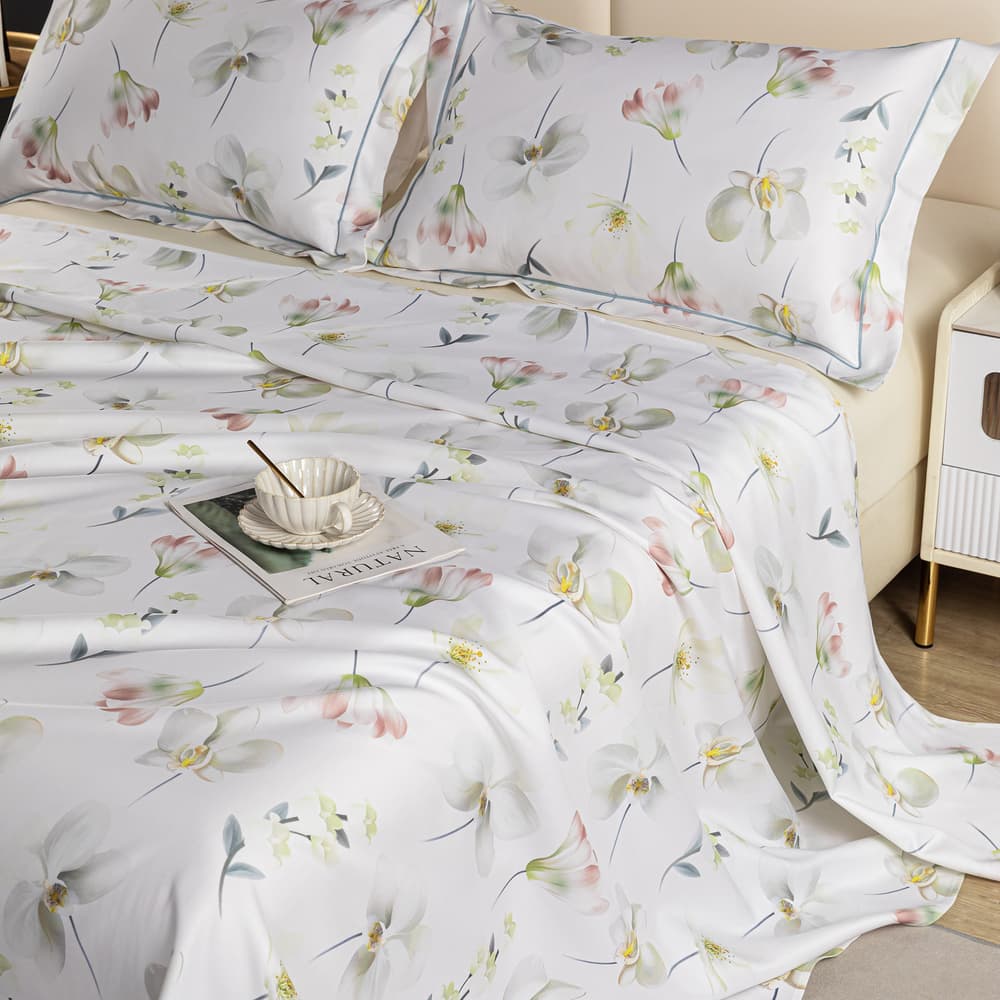 Heartin-Machine-Washable-Soft-Bedding-Set---Pear-Blossom-Design-(1-Soft-Sheet-+-2-Pillowcases)-1