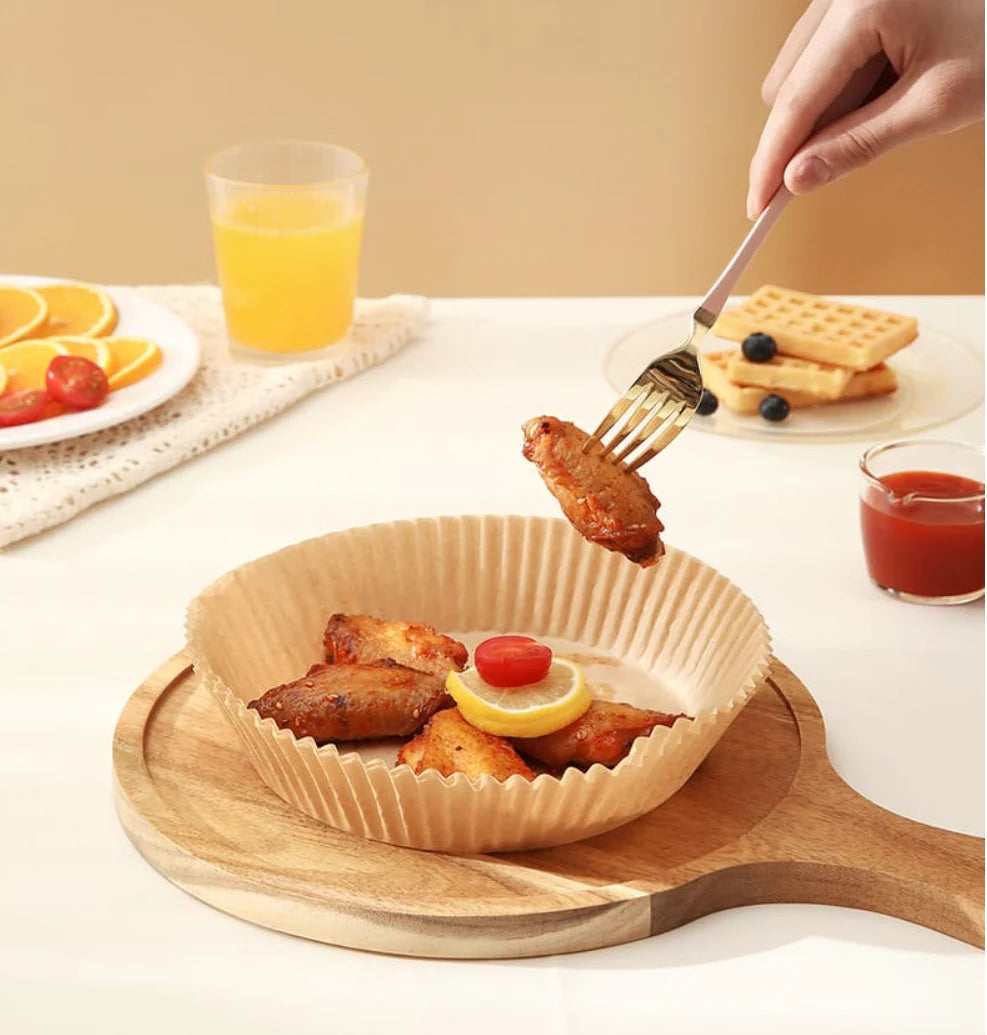 FaSoLa Air Fryer Paper Liners - Round, Natural Wood Color, 16cm Diameter, 30 Pieces