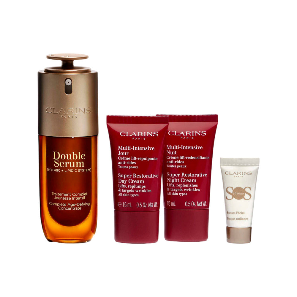 Clarins-Double-Serum-&-Super-Restorative-Day/Night-Cream-Holiday-Set-2025-–-4-Piece-Gift-Box-(with-SOS-Primer)-3