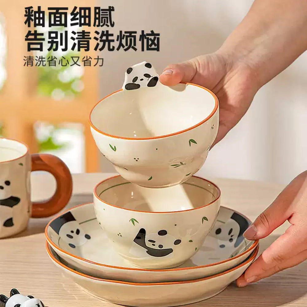Modern-SweetHome-Gourd-Shaped-Ceramic-Bowl-–-Waving-Panda-Design,-4.7"-(420-ml)-3