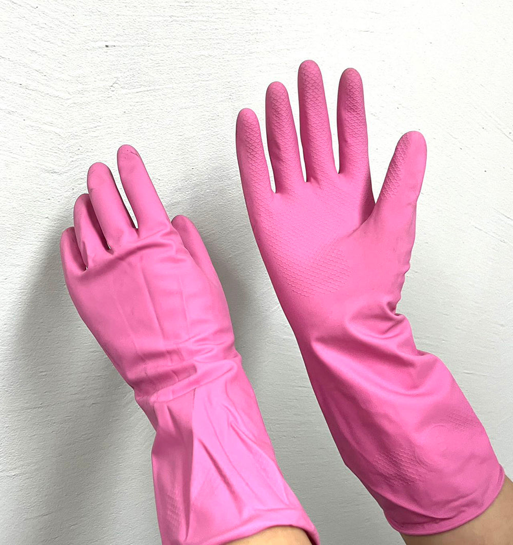 Household-Latex-Fleece-Lined-Gloves---Pink,-Size-L,-1-Pair-X3-1