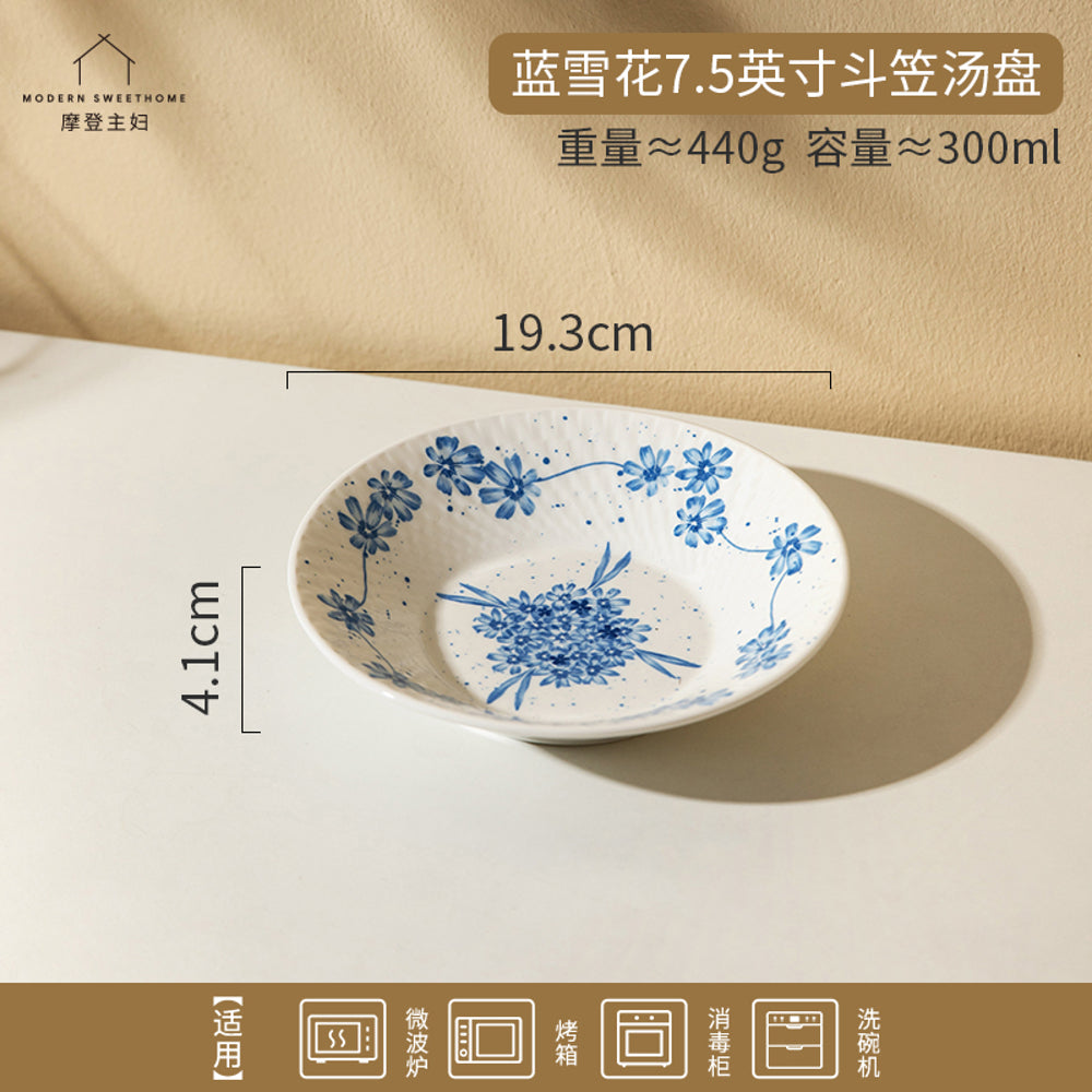Modern-Housewife-Blue-Blossom-7.5"-Porcelain-Conical-Soup-Plate-–-Japanese-Style-Deep-Dish-5