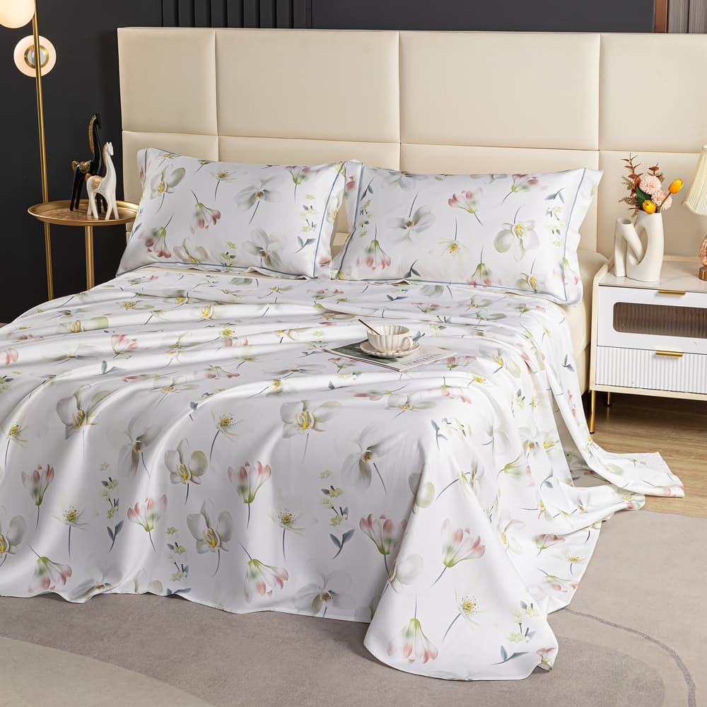 Heartin-Machine-Washable-Soft-Bedding-Set---Pear-Blossom-Design-(1-Soft-Sheet-+-2-Pillowcases)-1