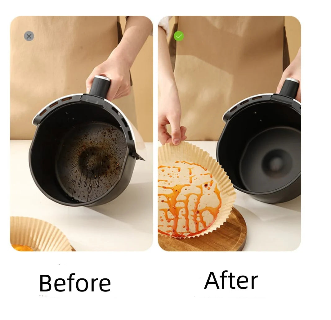 FaSoLa Air Fryer Paper Liners - Round, Natural Wood Color, 16cm Diameter, 30 Pieces