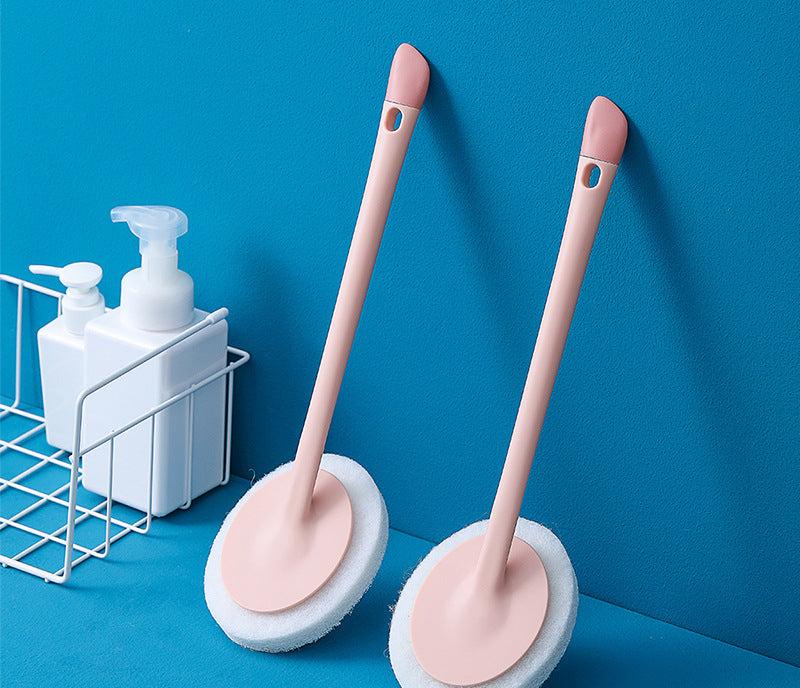 FaSoLa-Medium-Long-Handle-Bathroom-Tile-Cleaning-Sponge-Brush,-Pink,-36cm-Length-1