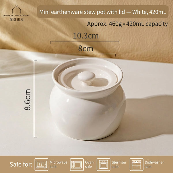 Modern Sweethome Ceramic Stew Pot with Lid – White 420ml