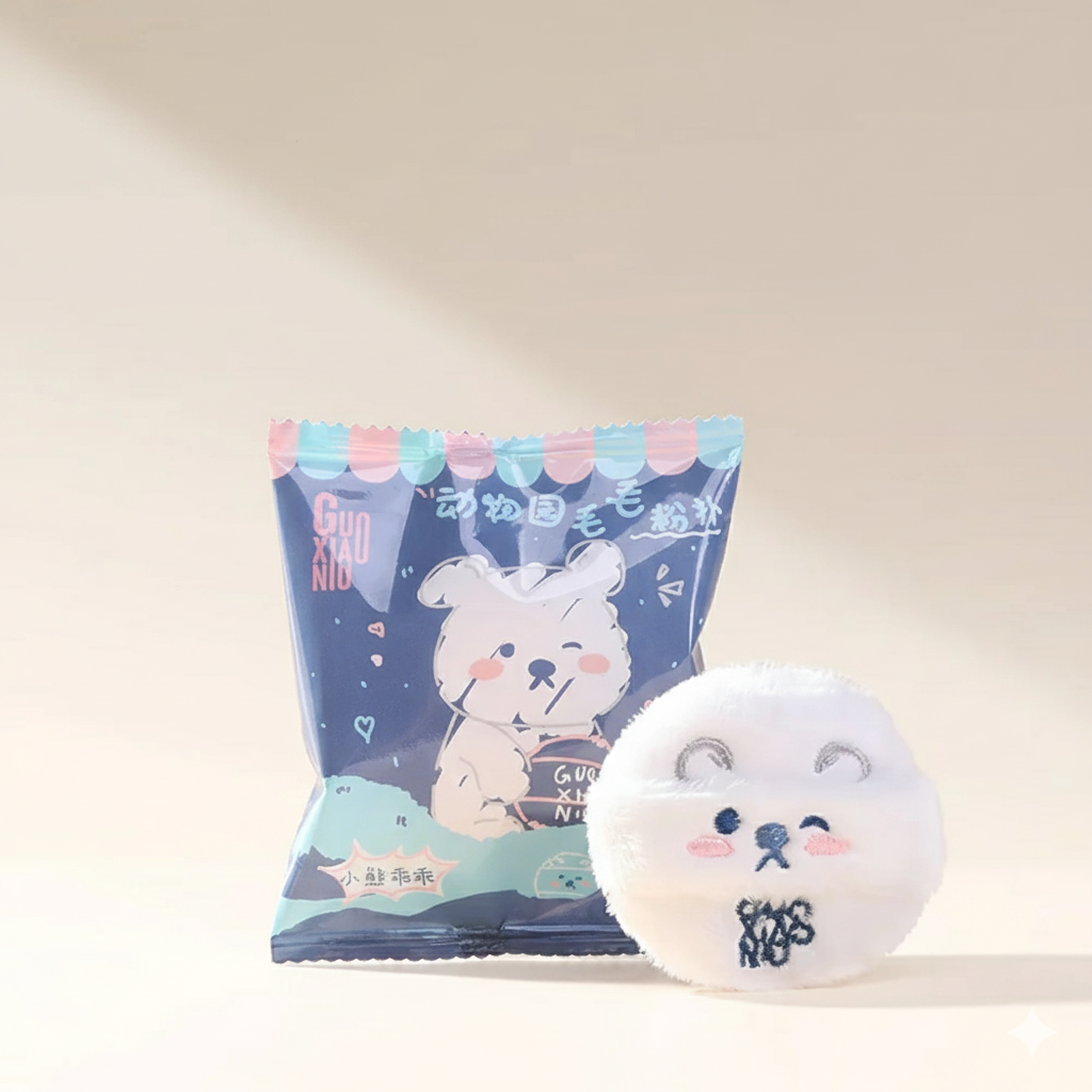Guo Xiao Niu Zoo Animal Fluffy Powder Puff - 1 Piece (4 Designs Available)
